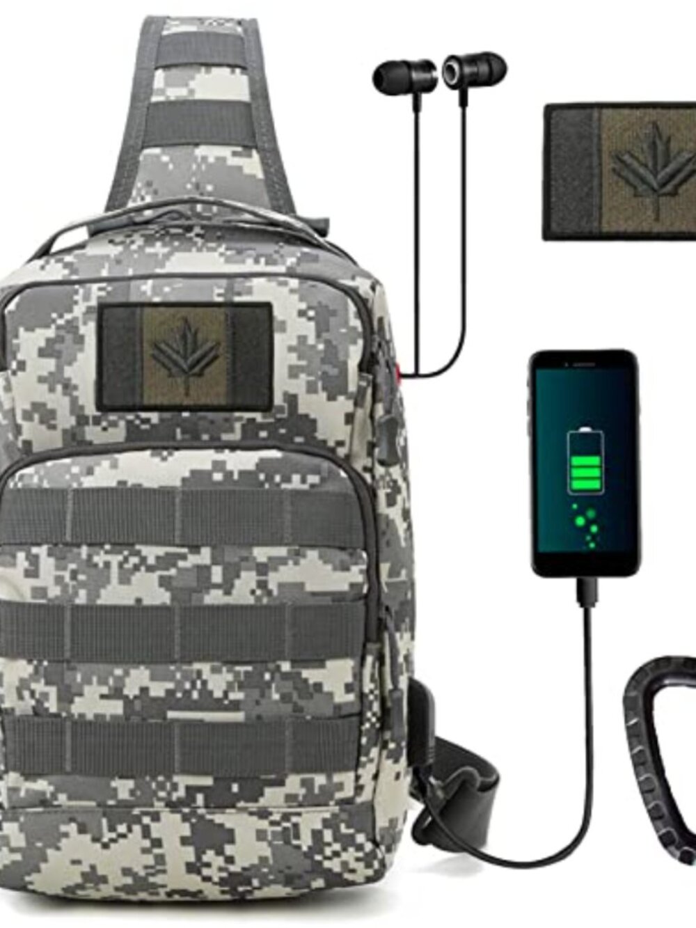 Tactical Sling Backpack Molle Nylon Crossbody Outdoor USB Charging